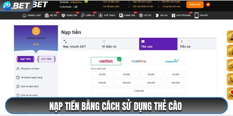 Nạp tiền bằng cách sử dụng thẻ cào